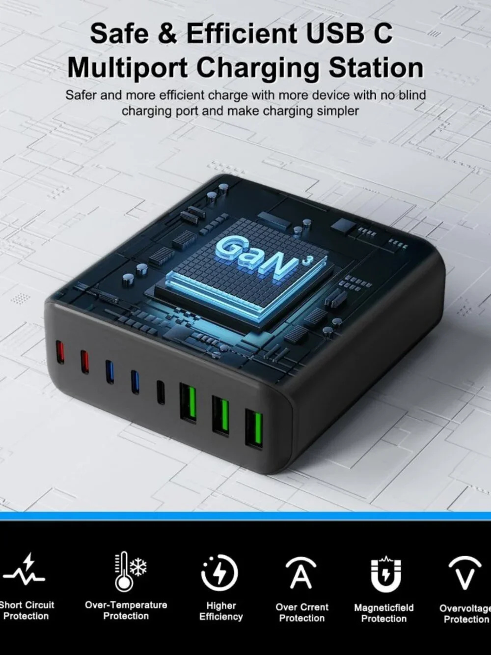 500W 8-Port USB C Fast Charging Station for Laptops, iPads, iPhones & Galaxy
